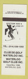 Matchbook Cover - Club De Golf Waterloo QC