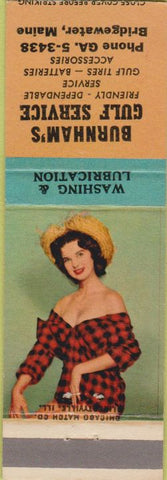 Matchbook Cover - Burnham's Gulf oil gas Bridgewater ME pinup