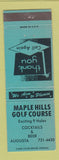 Matchbook Cover - Maple Hills Golf Course Augusta MI TEAL