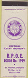 Matchbook Cover - Elks Lodge St Helens OR
