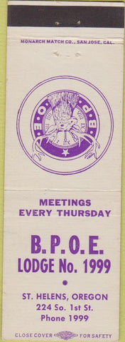 Matchbook Cover - Elks Lodge St Helens OR
