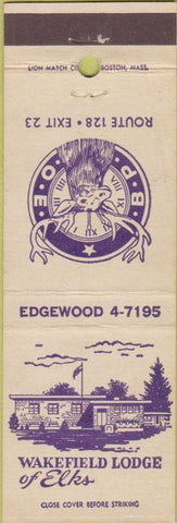Matchbook Cover - Elks Lodge Wakefield MA