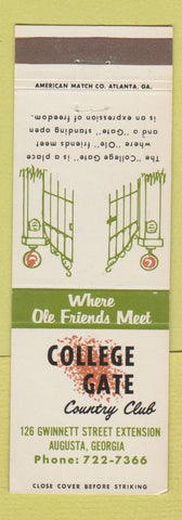 Matchbook Cover - College Gate Country Club Augusta GA