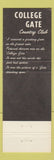 Matchbook Cover - College Gate Country Club Augusta GA