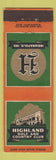 Matchbook Cover - Highland Golf and Country Club Indianapolis IN