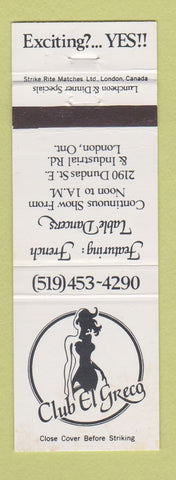 Matchbook Cover - Club El Greco London ON Strip Club girlie