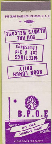 Matchbook Cover - Elks Lodge Glendive MT