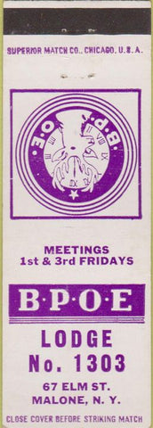 Matchbook Cover - Elks Lodge Malone NY