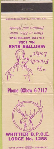 Matchbook Cover - Elks Lodge Whittier CA