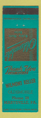 Matchbook Cover - Oldsmobile Wilmont Keller Marysville PA low phone #