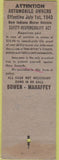 Matchbook Cover - Bowen Mahaffey Insurance Indianapolis IN WEAR