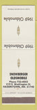 Matchbook Cover - 1969 Oldsmobile Snowberger Hagerstown MD