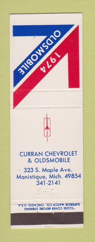 Matchbook Cover - 1974 Oldsmobile Curran Chevrolet Manistique MI