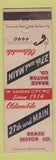 Matchbook Cover - Brace Motors Oldsmobile Kansas City MO