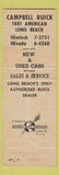 Matchbook Cover - Campbell Buick Long Beach CA #2