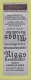 Matchbook Cover - Riggs Restaurant New York City FEDERAL LONG