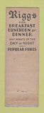 Matchbook Cover - Riggs Restaurant New York City FEDERAL LONG