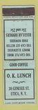 Matchbook Cover - OK Lunch Utica NY FEDERAL LONG