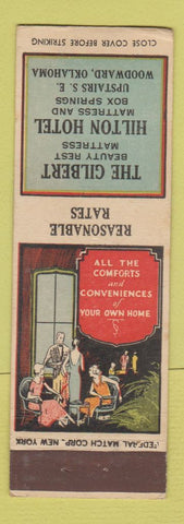 Matchbook Cover - Gilbert Hilton Hotel Woodward OK Beauty Mattress FEDERAL LONG