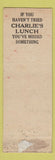 Matchbook Cover - Charlie's Lunch Worcester MA FEDERAL LONG