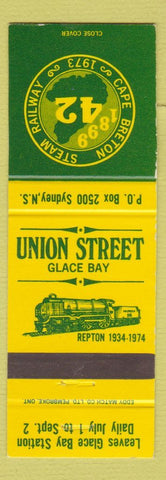 Matchbook Cover - Union Street Glace Bay Cape Breton Steam Railroad 1973