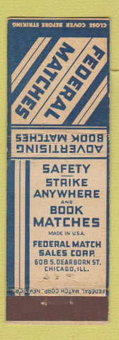 Matchbook Cover - Federal Matches Chicago IL LONG