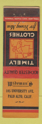 Matchbook Cover - Timely Men's Clothes Wideman's Palo Alto CA FEDERAL LONG