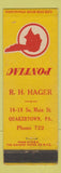 Matchbook Cover - RH Hager Pontiac Quakertown PA