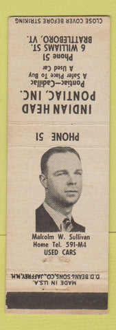 Matchbook Cover - Indian Head Pontiac Brattleboro VT DD Bean