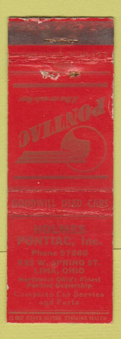 Matchbook Cover - Holmes Pontiac Lima OH WEAR