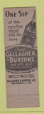 Matchbook Cover - Gallagher Burton's Whiskey Baltimore MD