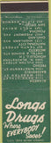 Matchbook Cover - Longs Drugs Alameda Bakersfield Fresno CA