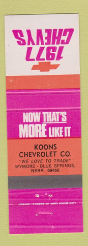 Matchbook Cover - 1977 Chevrolet Koons Wymore Blue Springs NE