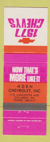 Matchbook Cover - 1977 Chevrolet Horn Columbia PA