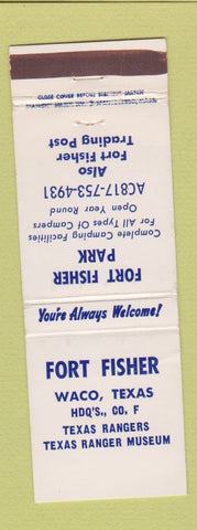 Matchbook Cover - Fort Fisher Waco TX Park Texas Ranger Museum WEAR