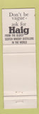 Matchbook Cover - Haig Scotch Whiskey South Africa