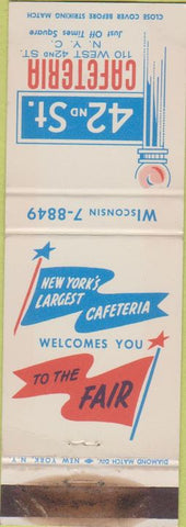 Matchbook Cover - 42nd ST Cafeteria New York City 1964 World's Fair