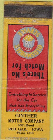 Matchbook Cover - Ginther Oldsmobile Red Oak IA POOR