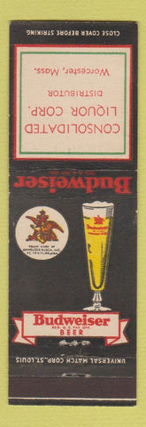Matchbook Cover - Budweiser Beer Consolidated Liquor Corp Worcester MA WEAR