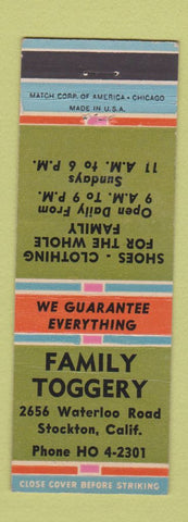 Matchbook Cover - Family Toggery Shoes Stockton CA WEAR