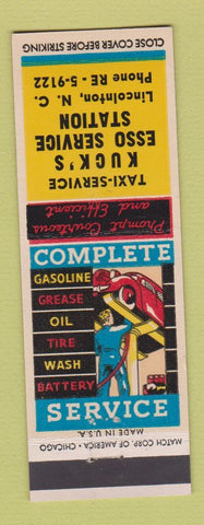 Matchbook Cover - Kuck's Esso oil gas Taxi Lincolnton NC