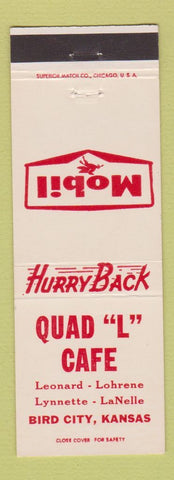 Matchbook Cover - Mobil oil gas Quad L Cafe Bird City KS