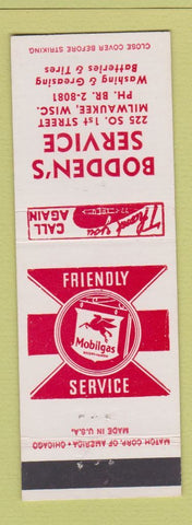 Matchbook Cover - Mobil oil gas Bodden's Milwaukee WI