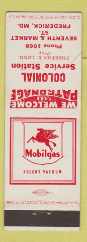 Matchbook Cover - Mobil oil gas Colonial Frederick MD