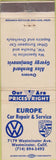 Matchbook Cover - Car Repair Volkswagen Porsche Westminster CA