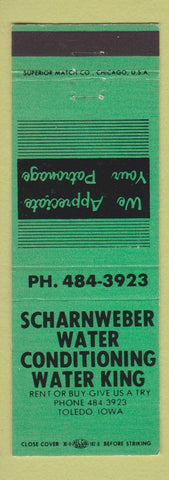 Matchbook Cover - Scharnweber Water Conditioning Toledo IA