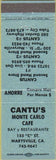Matchbook Cover - Cantu's Monte Carlo Cafe Marysville CA blue