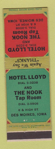 Matchbook Cover - Hotel Lloyd Nook Tap Room Des Moines IA