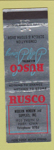 Matchbook Cover - Rusco Screen Sash Windows Perry IA