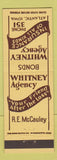Matchbook Cover - Whitney Insurance Atlantic IA RE McCauley